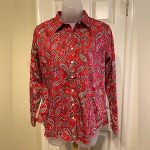 NWOT Lands End - Woman’s red/black/purple paisley button down shirt, Siz…